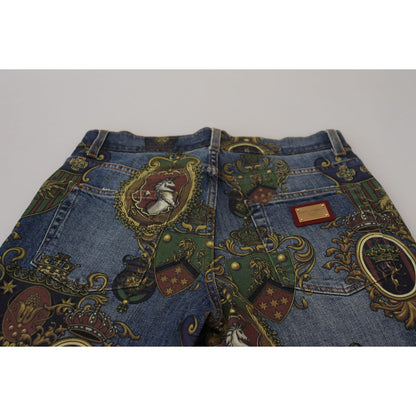 Dolce & Gabbana Blue Medal Print Slim Fit Cotton Jeans