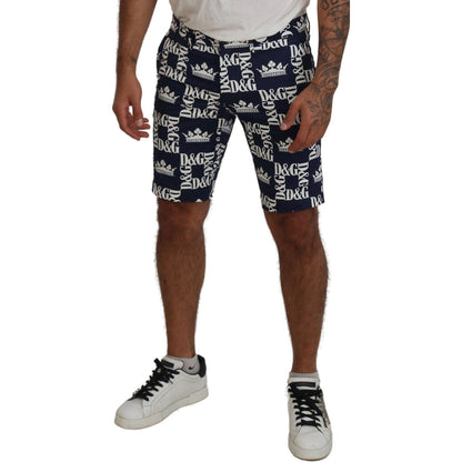 Dolce & Gabbana Blue Logo Print Cotton Chinos Shorts