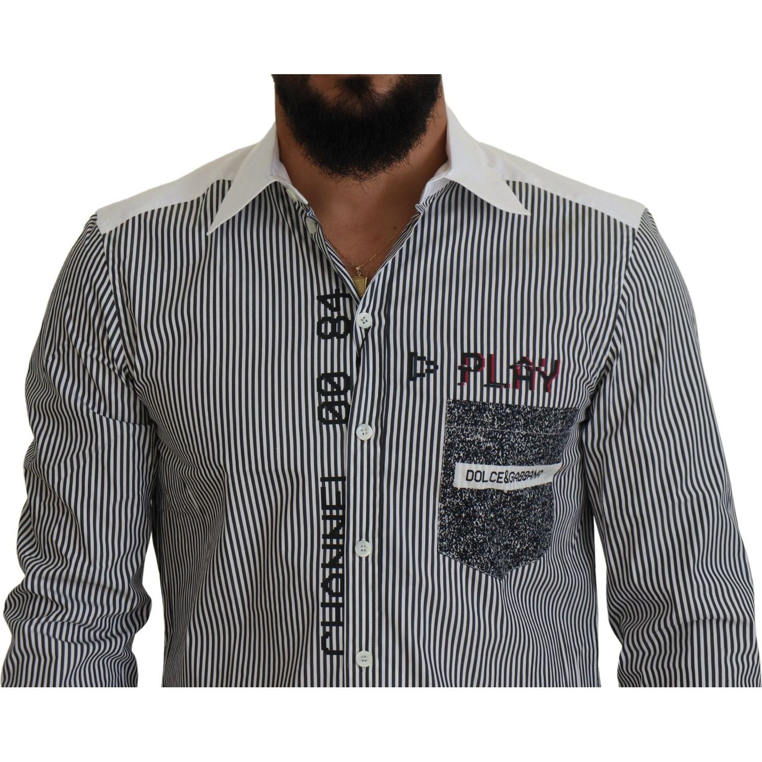 قميص دولتشي آند غابانا كاجوال مخطط بقصّة Slim Fit مع شعار Channel Motive