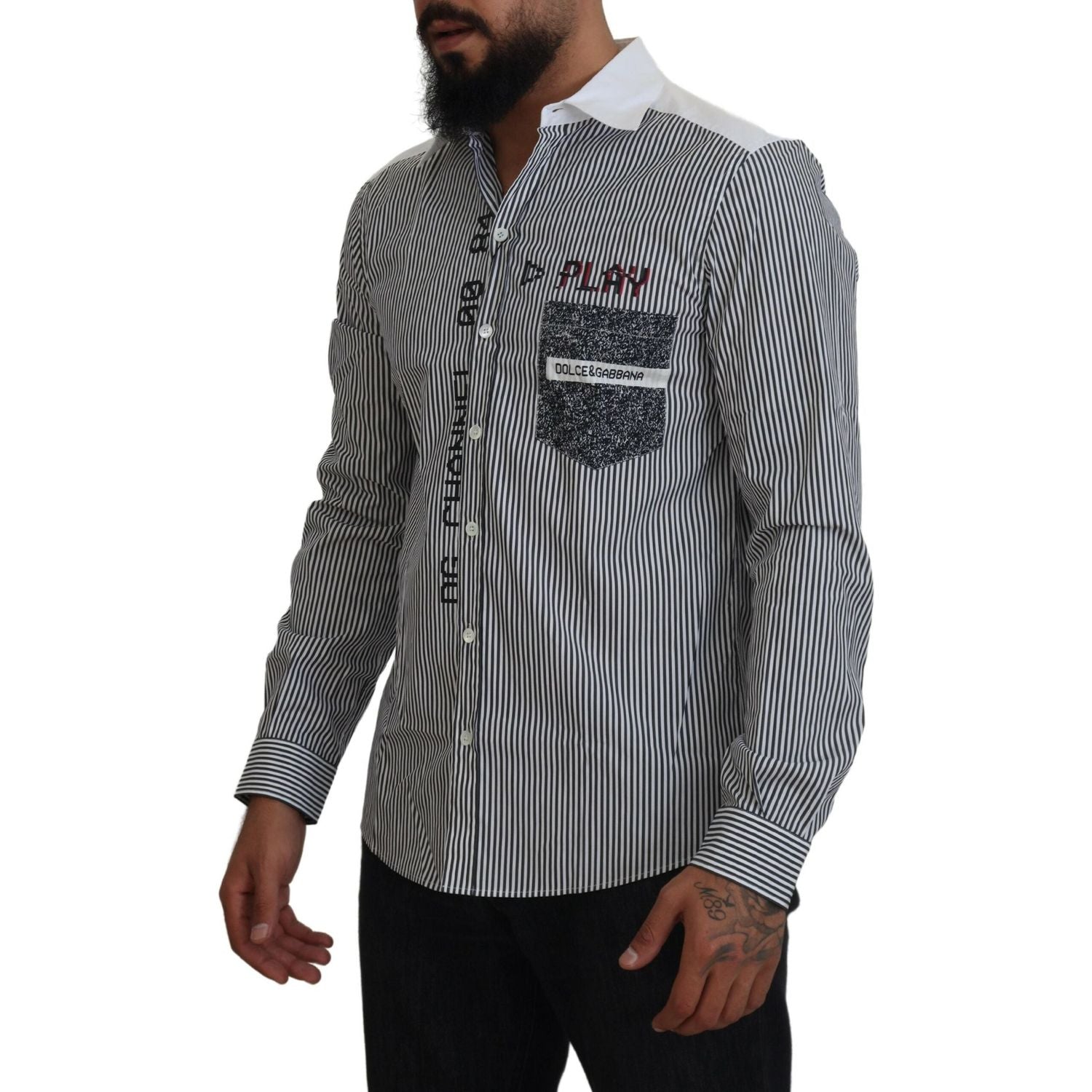 قميص دولتشي آند غابانا كاجوال مخطط بقصّة Slim Fit مع شعار Channel Motive
