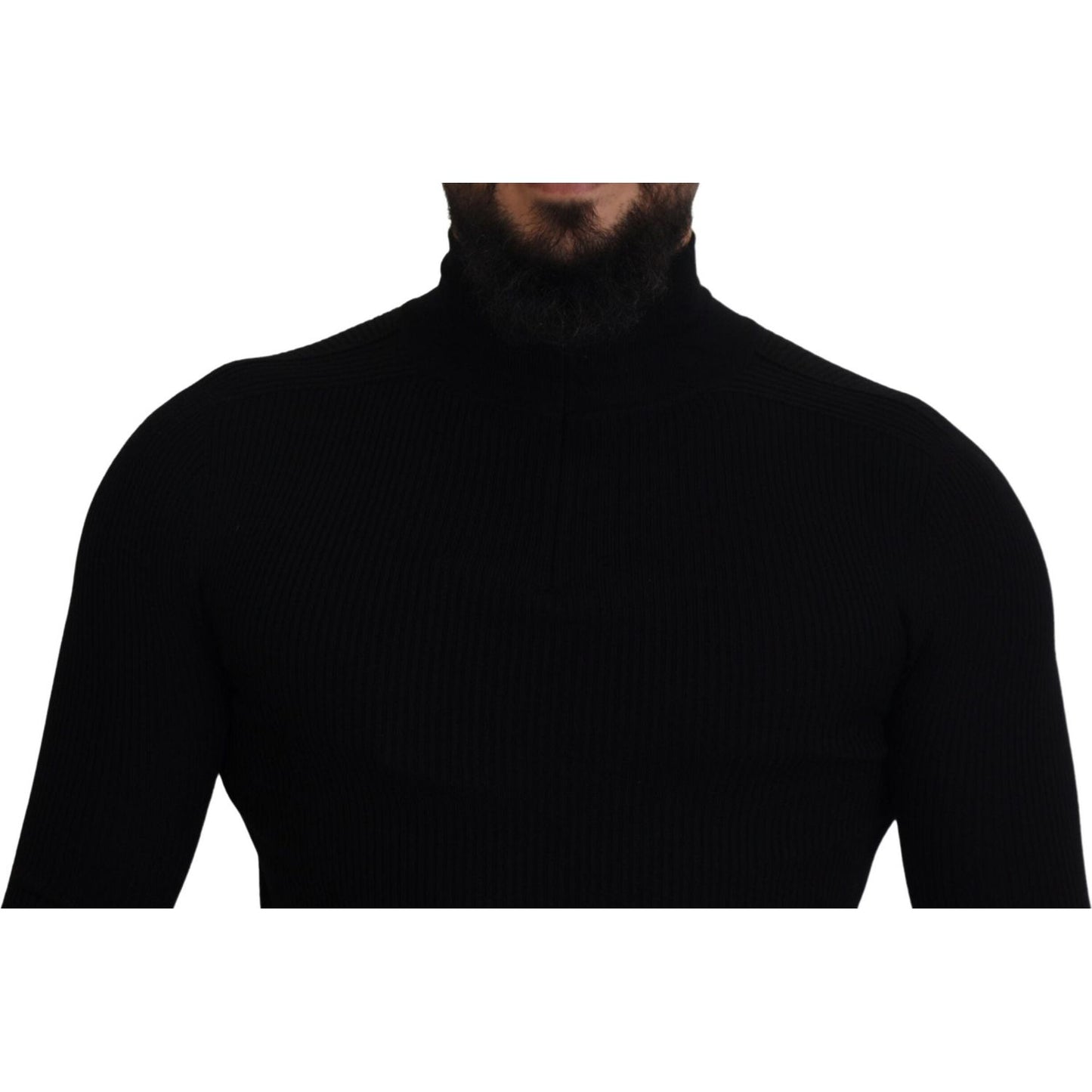 Dolce & Gabbana Black Half Zip Turtleneck Pullover Sweater