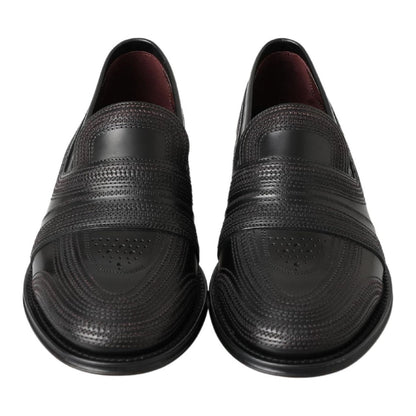 Dolce & Gabbana Black Leather Slipper Loafers Stitched Shoes