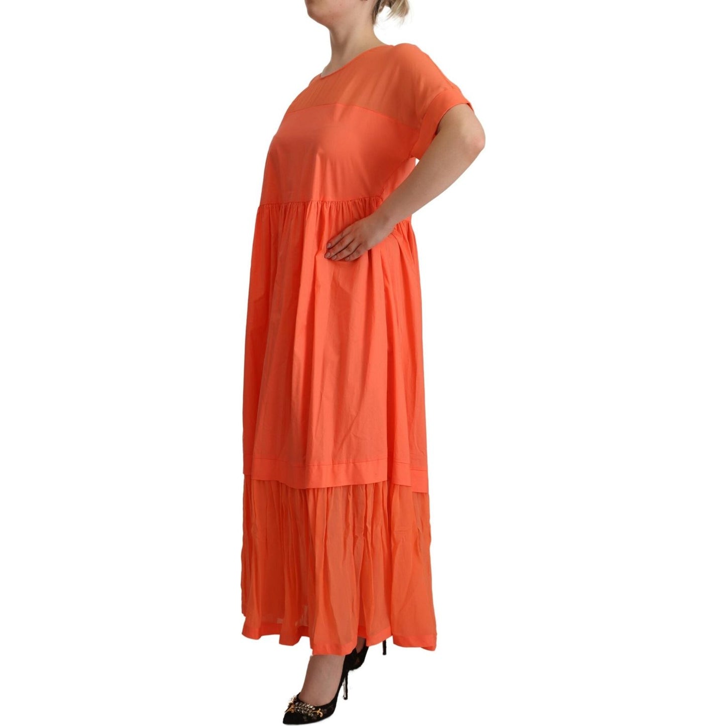 Twinset Coral Cotton Blend Short Sleeves Maxi Shift Dress