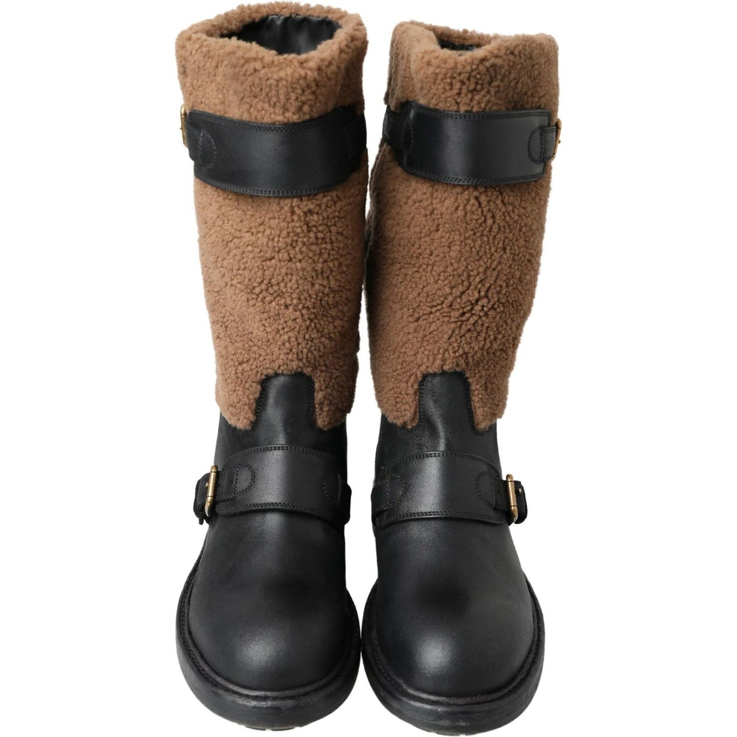 Dolce & Gabbana Black Shearling Leather Long Boots Dolce & Gabbana