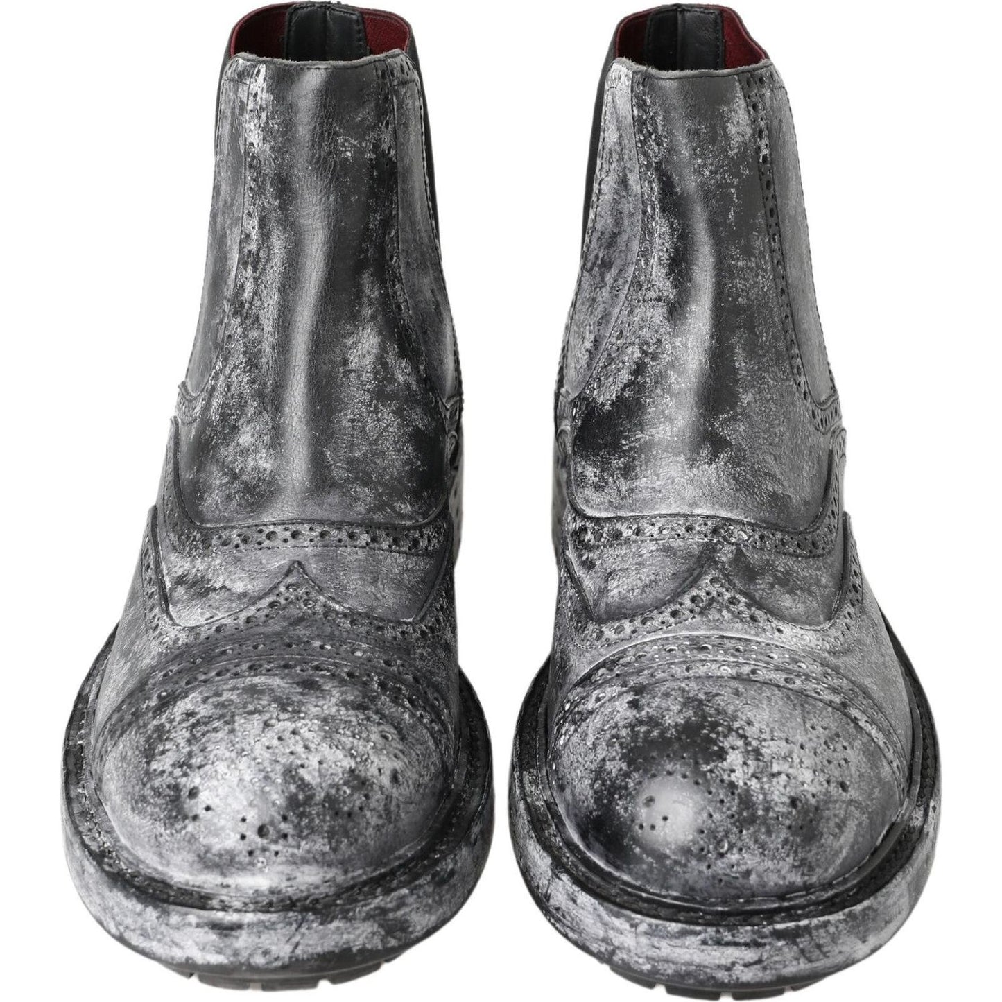 Dolce & Gabbana Black Gray Leather Ankle Boots
