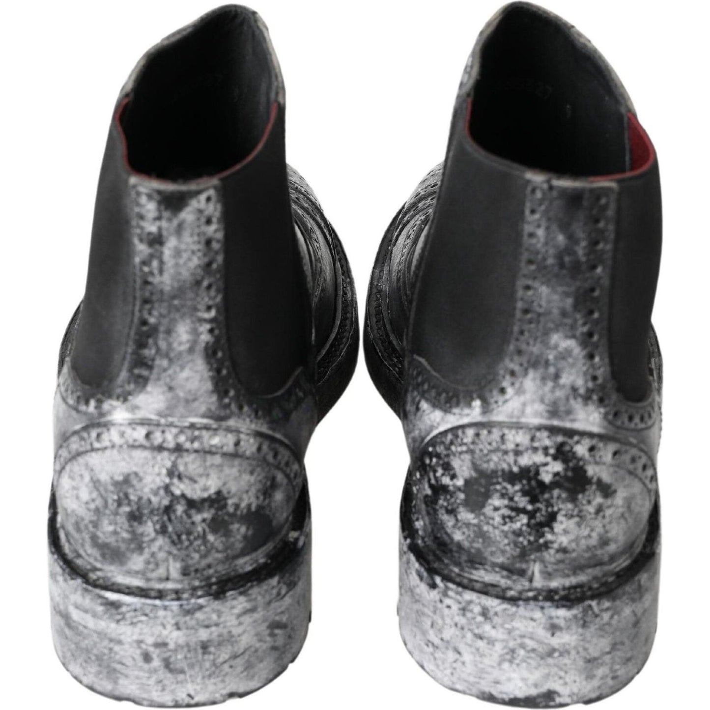 Dolce & Gabbana Black Gray Leather Ankle Boots