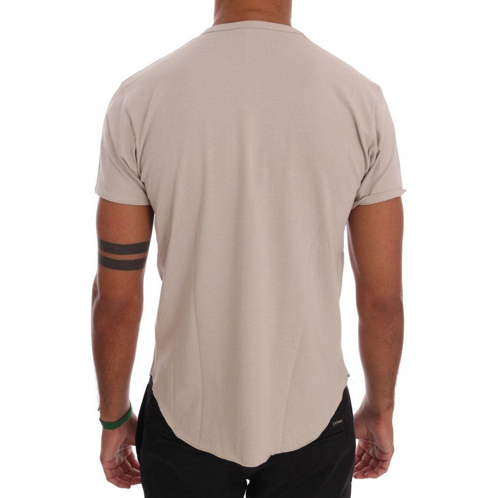 Daniele Alessandrini Beige Cotton Blend Crew Neck Tee Daniele Alessandrini