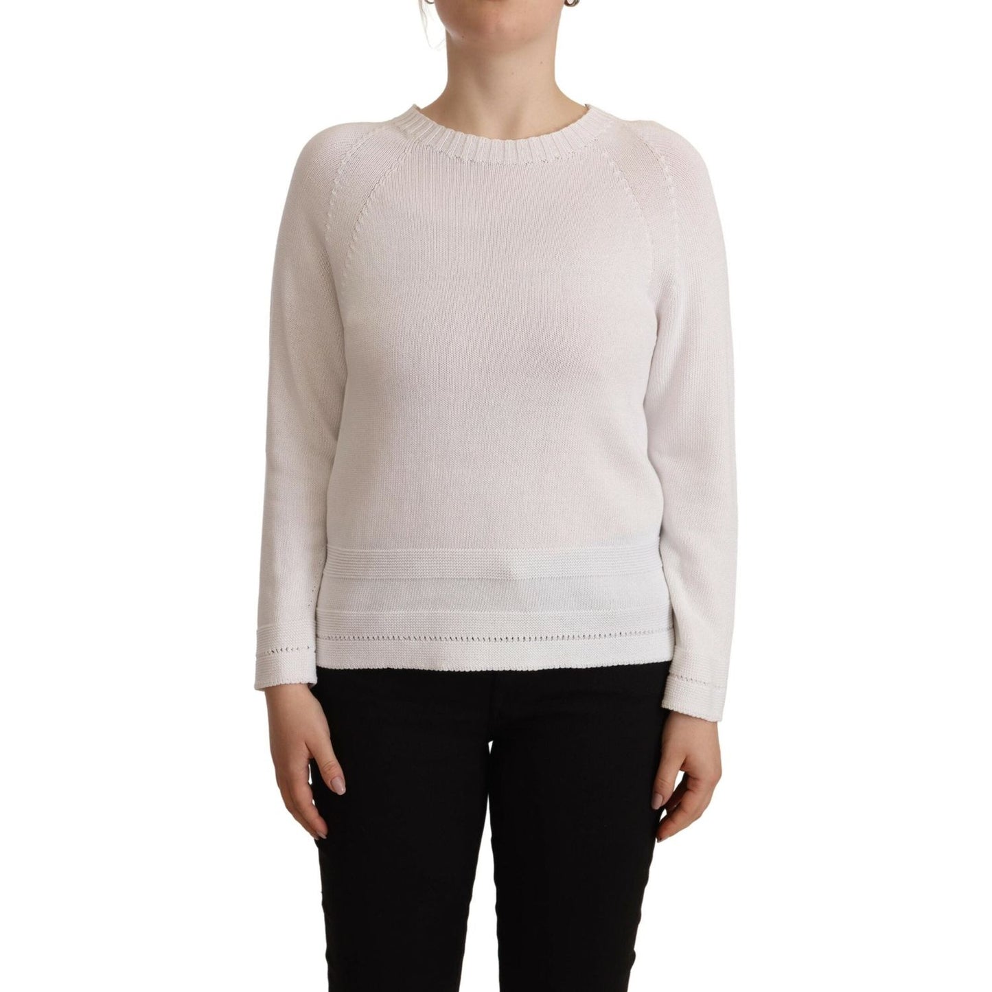 Alpha Studio Elegant White Cotton Pullover Sweater Alpha Studio