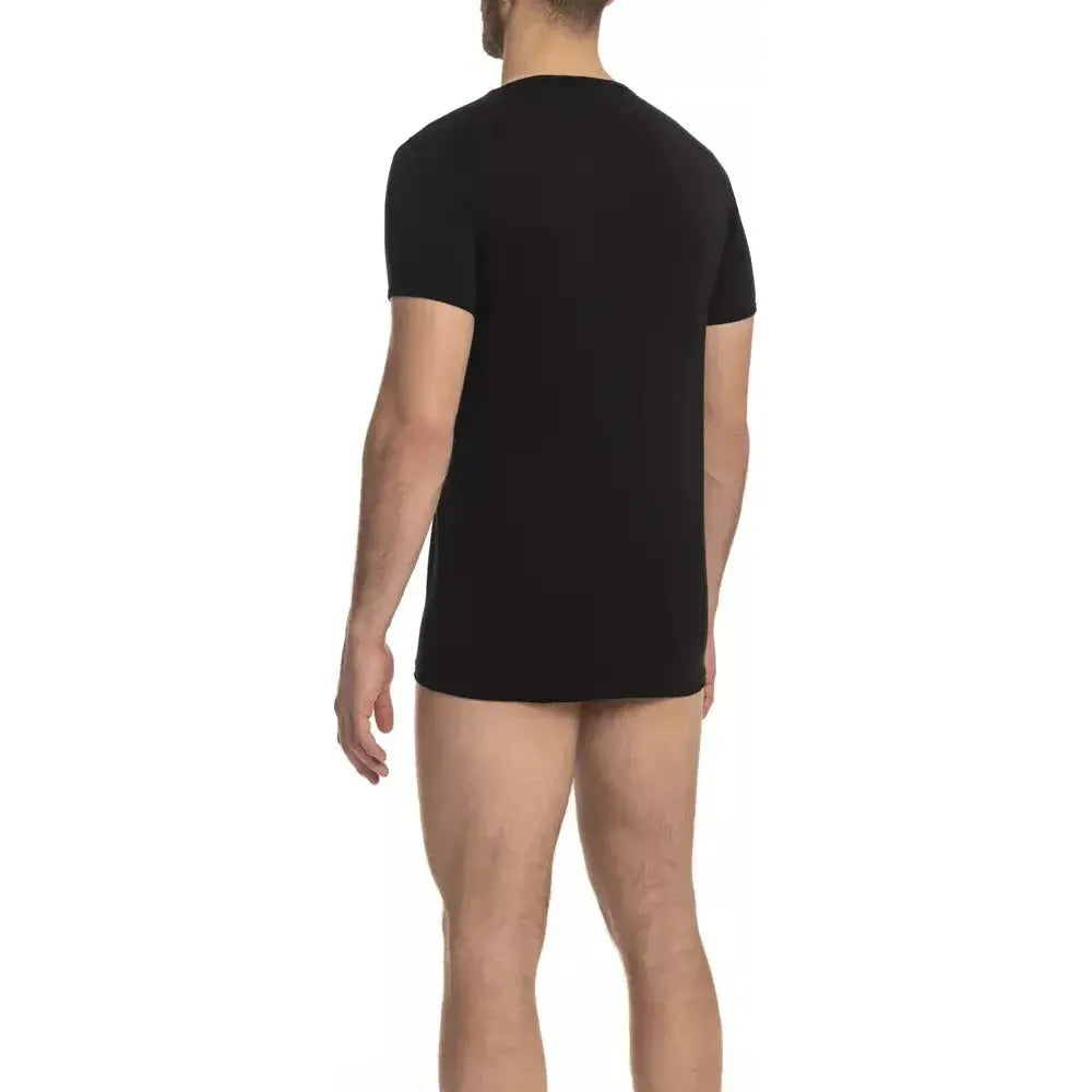 光滑黑色棉混纺徽标 T 恤