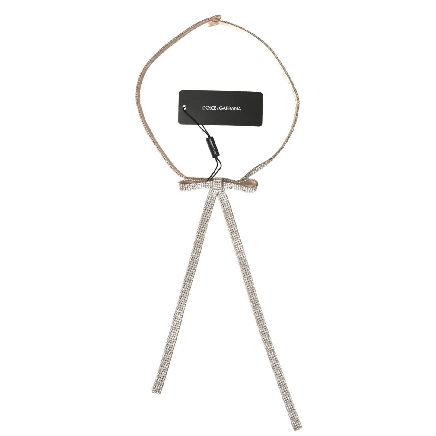 Dolce & Gabbana Beige Silk Clear Crystal Bow Waist Belt