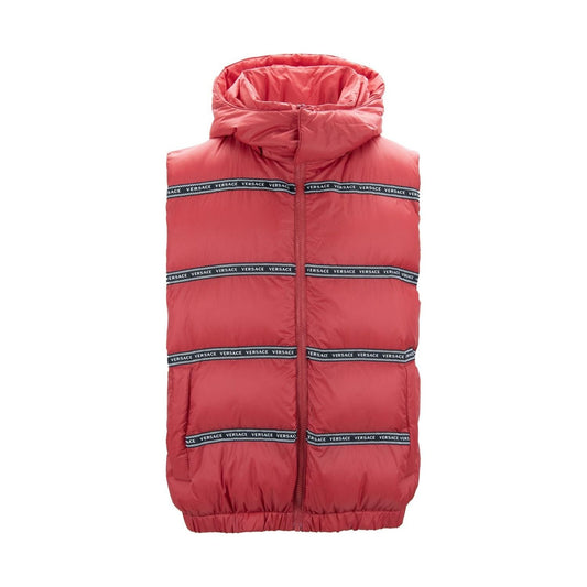 Elegant Red Versace Logo Vest with Detachable Hood Versace