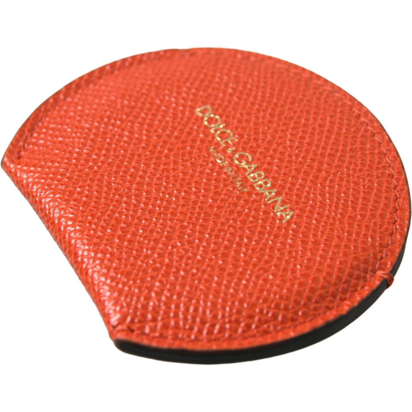 Dolce & Gabbana Orange Calfskin Leather Round Logo Hand Mirror Holder
