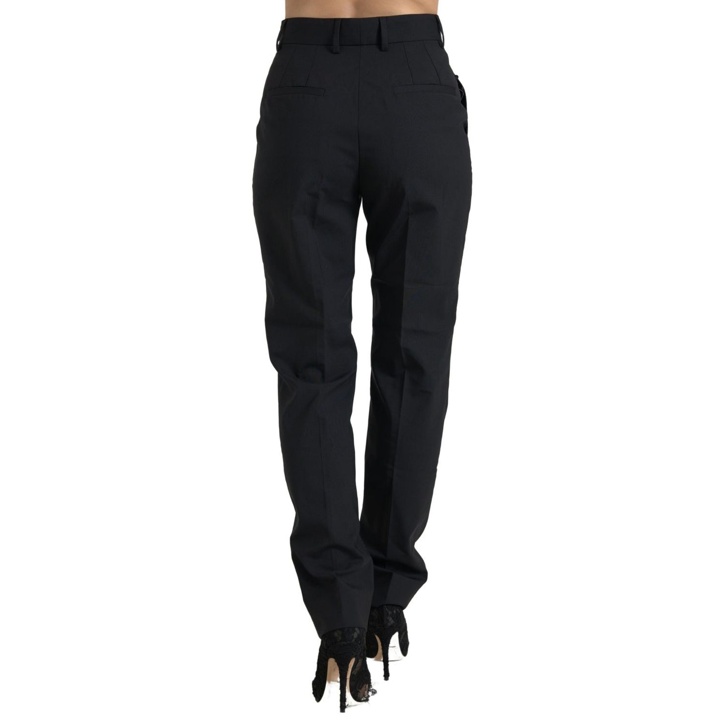 Dolce & Gabbana Black Wool High Waist Tapered Pants