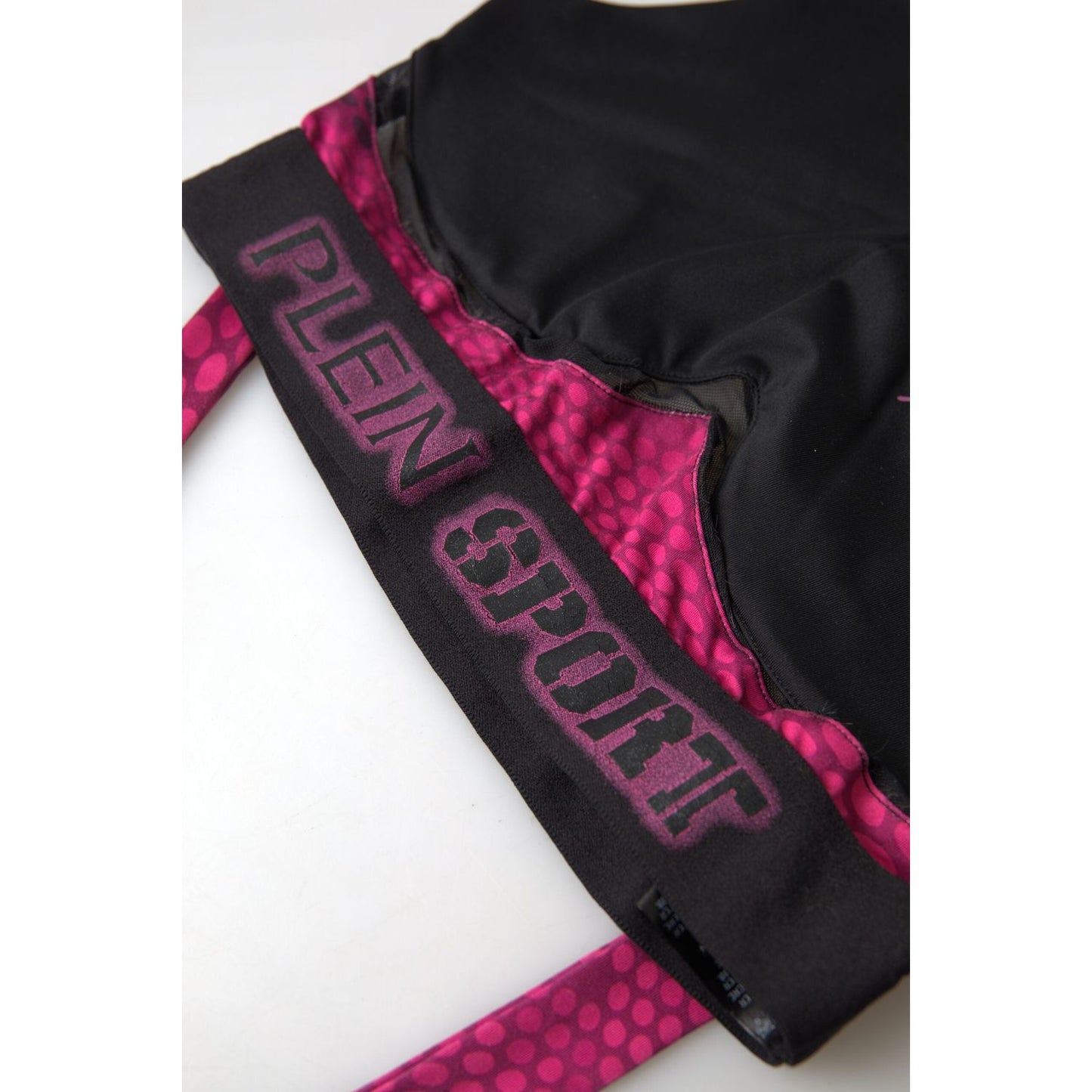 Plein Sport Sleek Black Sports Bra with Fuchsia Accent Plein Sport