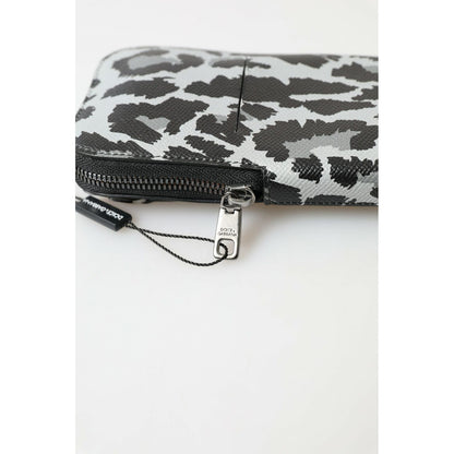 Dolce & Gabbana Gray Leopard Leather Men Purse Crossbody Sling Phone Bag