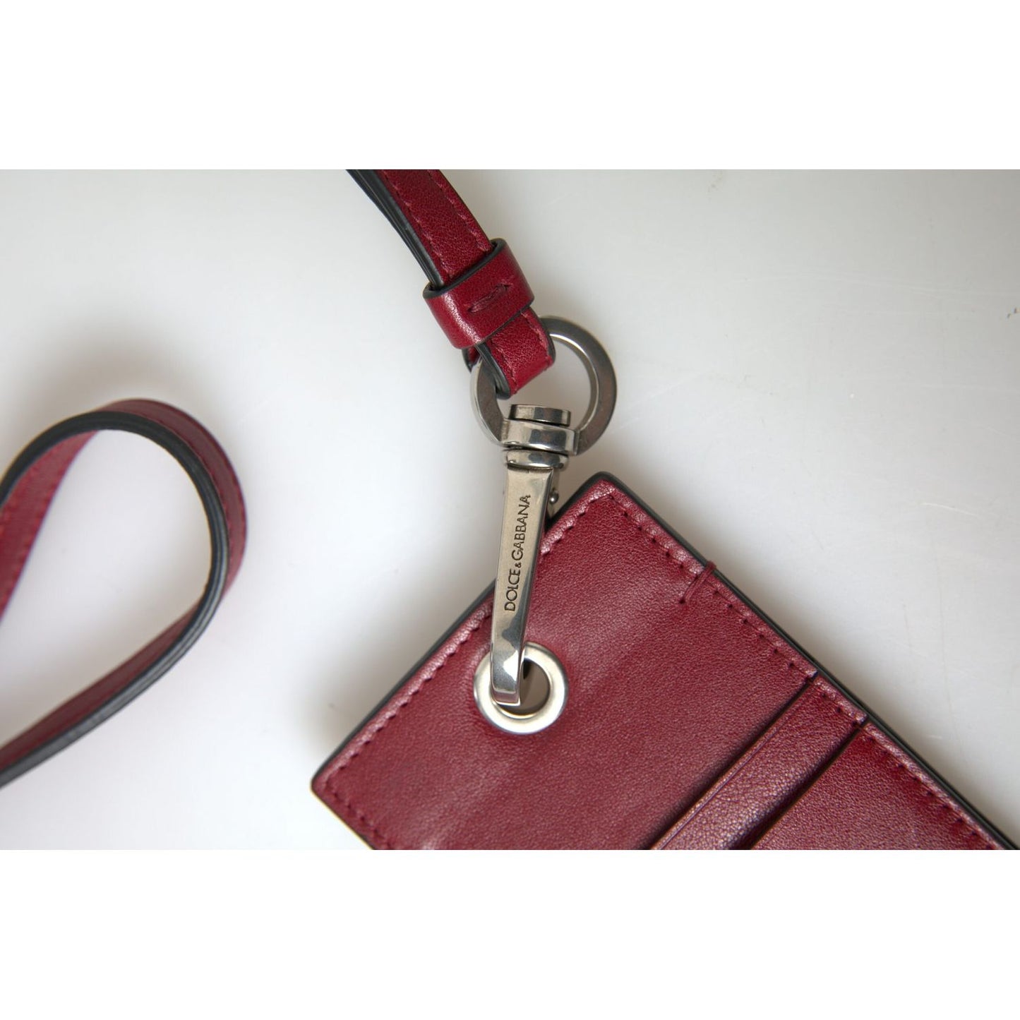 Dolce & Gabbana Elegant Red Leather Cardholder with Lanyard Dolce & Gabbana