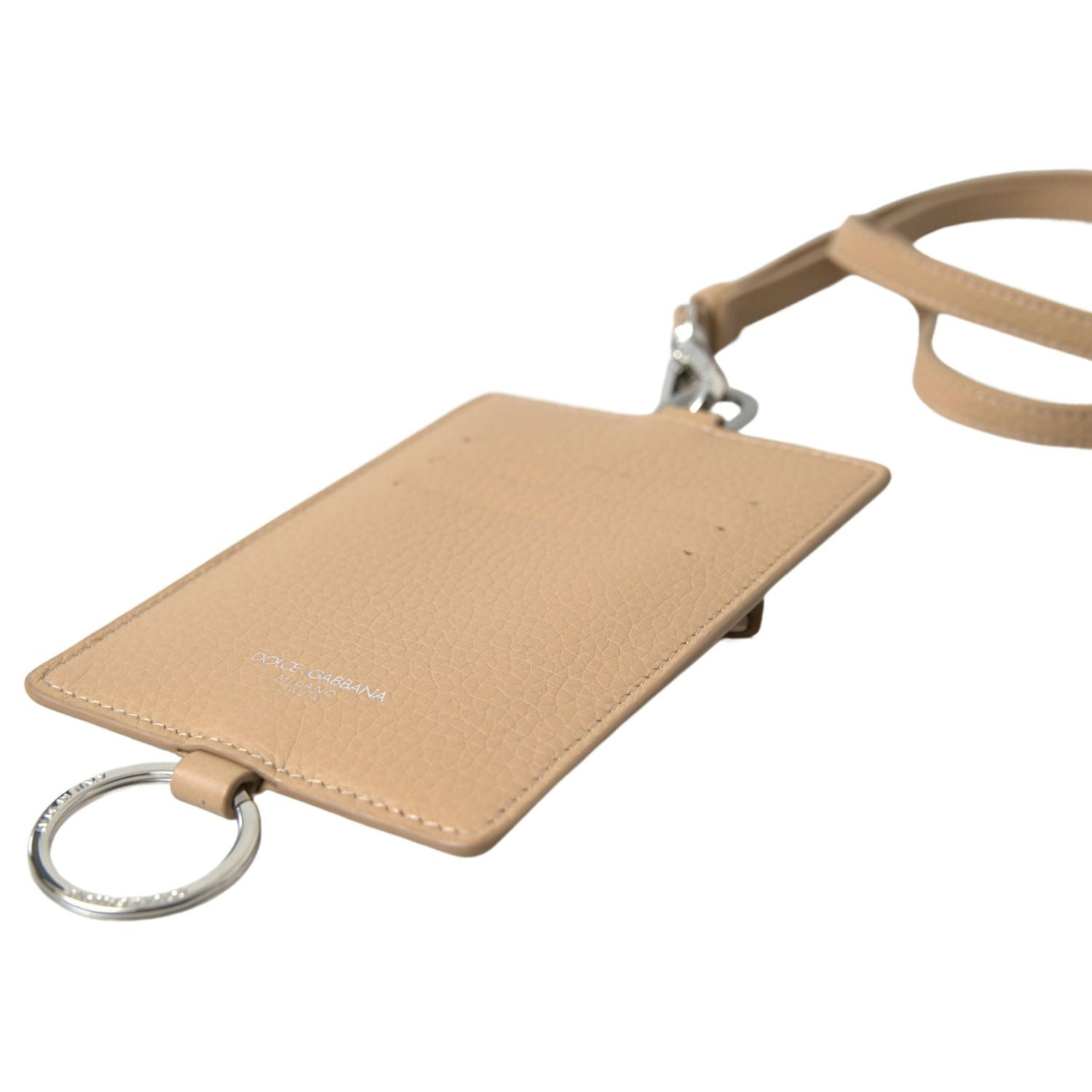 Dolce & Gabbana Beige Leather Lanyard Logo Card Holder Men Wallet