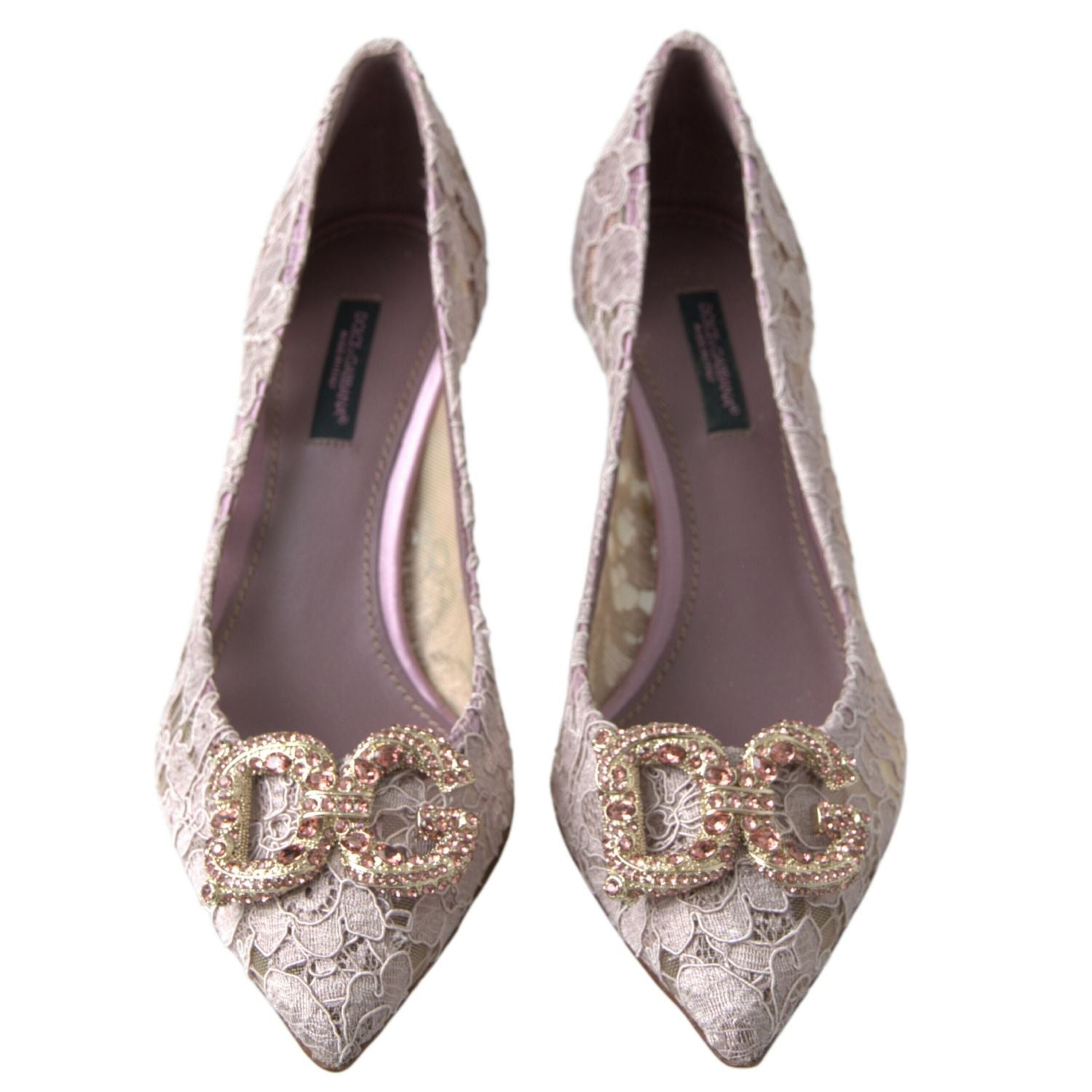 Dolce & Gabbana Pink Floral Lace DG Crystal Pumps Shoes