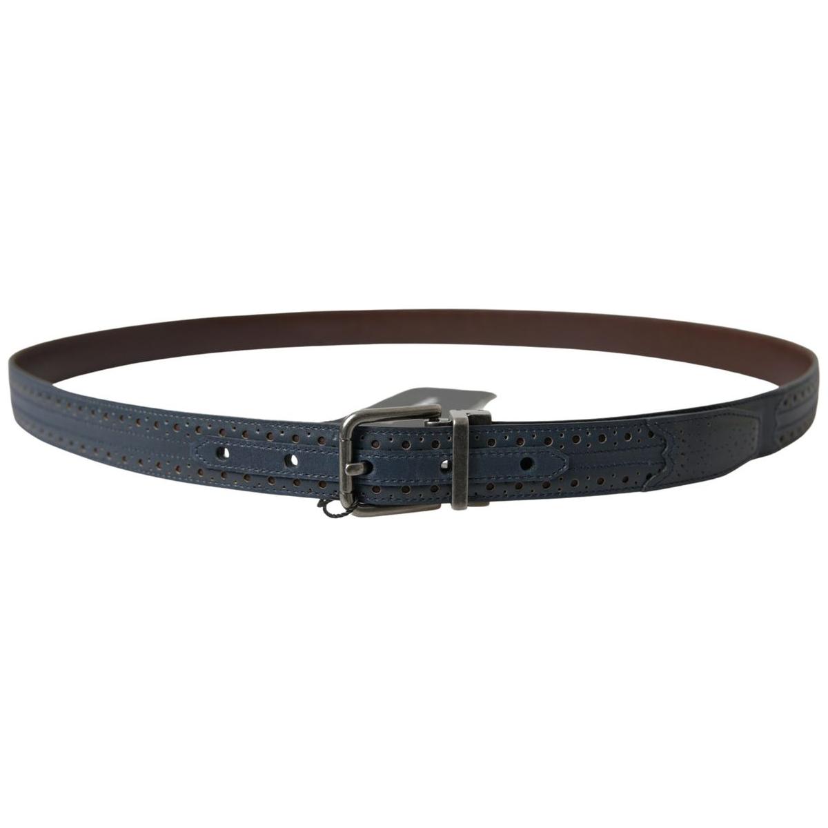 Dolce & Gabbana Elegant Blue Leather Belt with Metal Buckle MAN BELTS Dolce & Gabbana