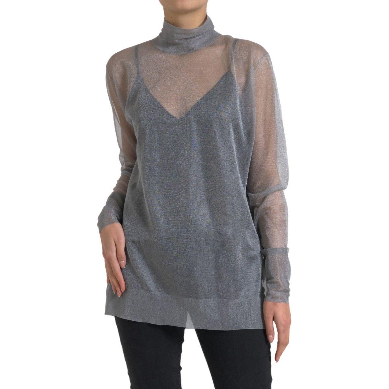 Dolce & Gabbana Elegant Gray Long Sleeve Mesh Top Dolce & Gabbana