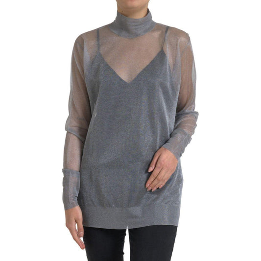 Dolce & Gabbana Elegant Gray Long Sleeve Mesh Top Dolce & Gabbana