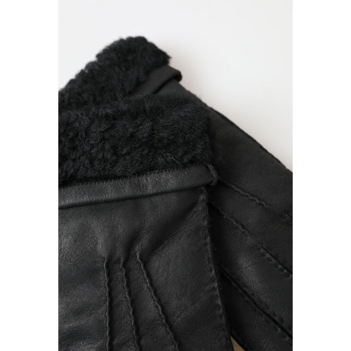 Dolce & Gabbana Black Leather Fur Short Hands Mitten Men Gloves