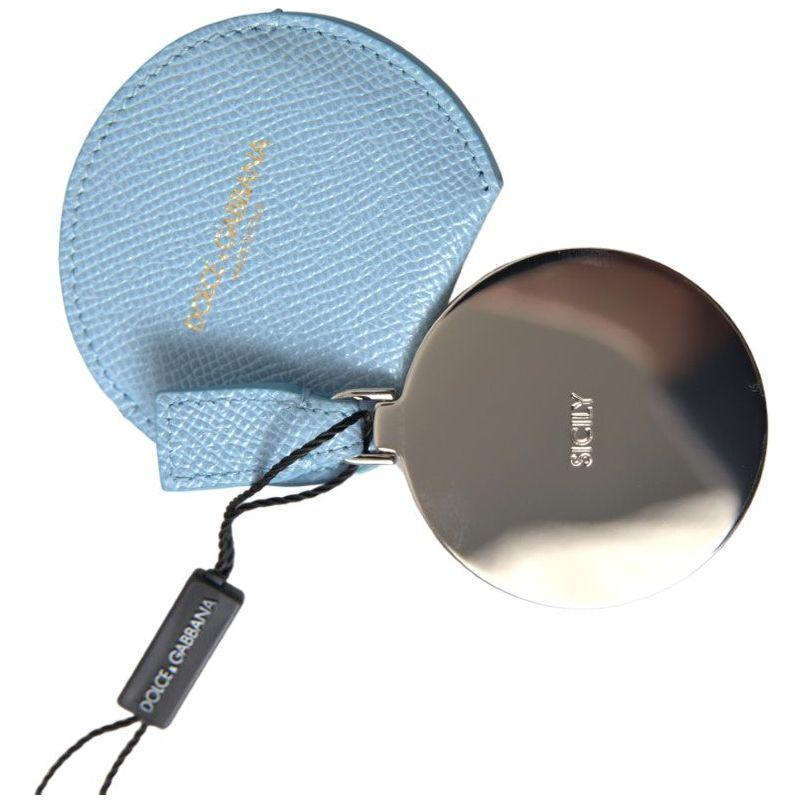 حامل مرآة أنيق من الجلد باللون الأزرق الفاتح من دولتشي آند غابانا