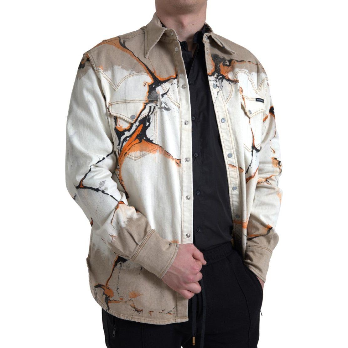 Dolce & Gabbana Multicolor Cotton Collared Denim Shirt