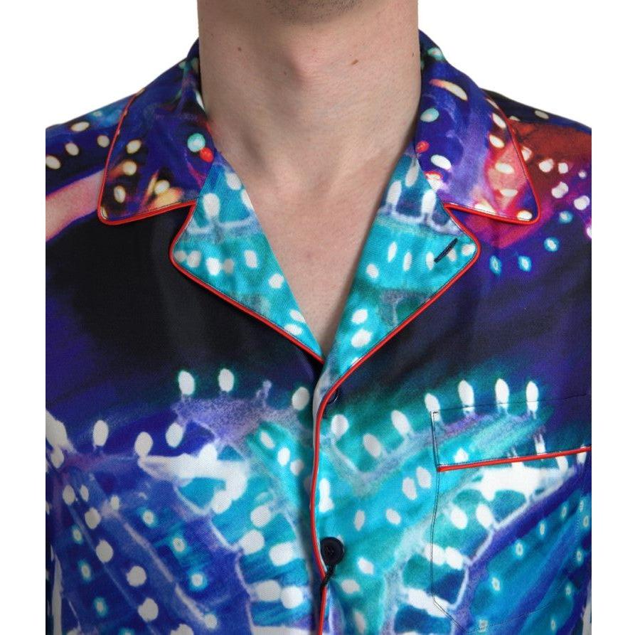 Dolce & Gabbana Multicolor Silk Psychedelic Print Men Pajama Shirt