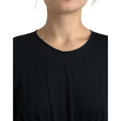 Dolce & Gabbana Black Wool Wrap Sheath Midi Gown Dress