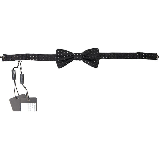 Dolce & Gabbana Black Polka Dot Silk Adjustable Men Neck Papillon Bow Tie