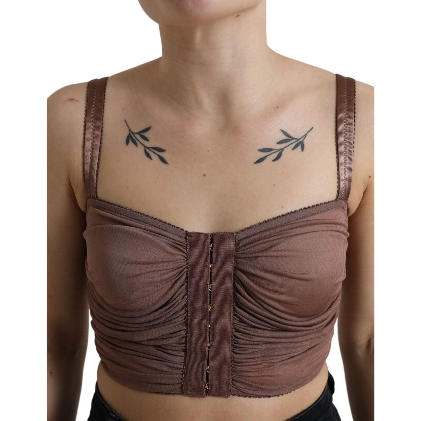 Dolce & Gabbana Brown Viscose Bustier Sleeveless Cropped Top