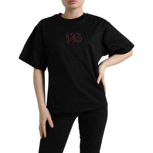 Dolce & Gabbana Elegant Black Crystal-Embellished T-Shirt Dolce & Gabbana