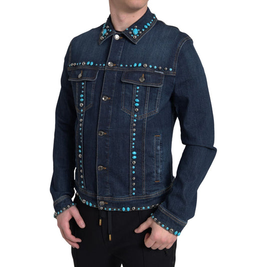 Dolce & Gabbana Blue Denim Turquoise Stones Studded Jacket