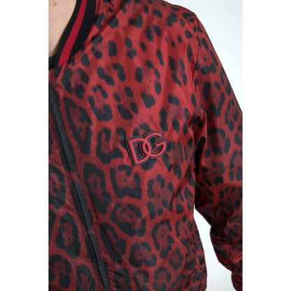 Dolce & Gabbana Red Leopard Bomber Short Coat Jacket