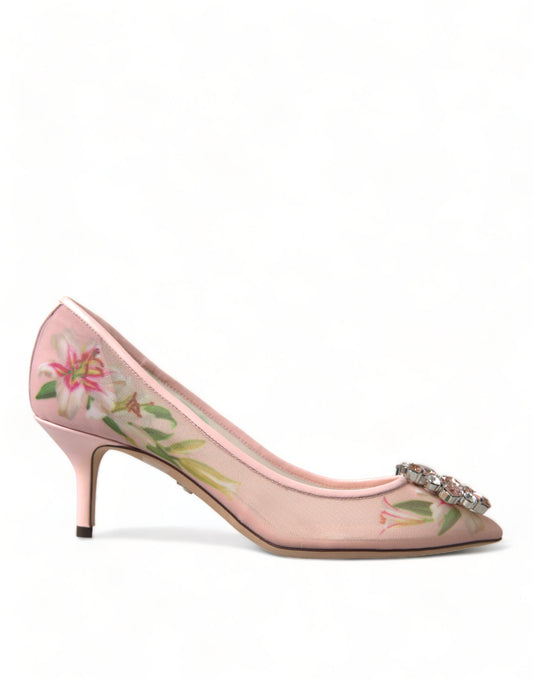 Dolce & Gabbana Elegant Pink Floral Crystal Pumps Dolce & Gabbana