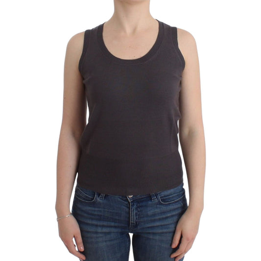 John Galliano Elegant Sleeveless Brown Knit Top John Galliano