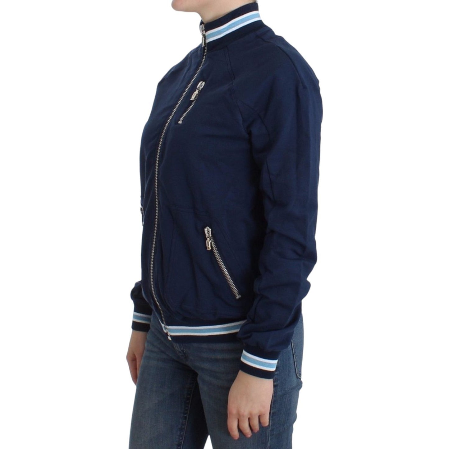 John Galliano Chic Blue Zip Cardigan with Logo Detail John Galliano