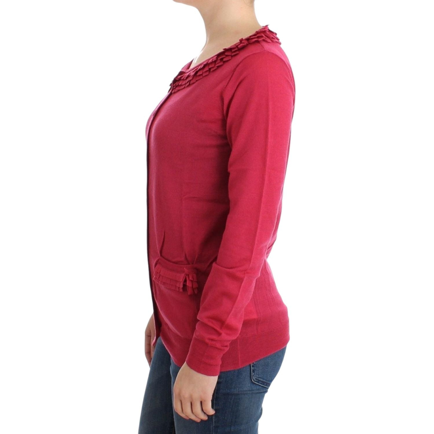 粉色荷叶边羊毛开衫