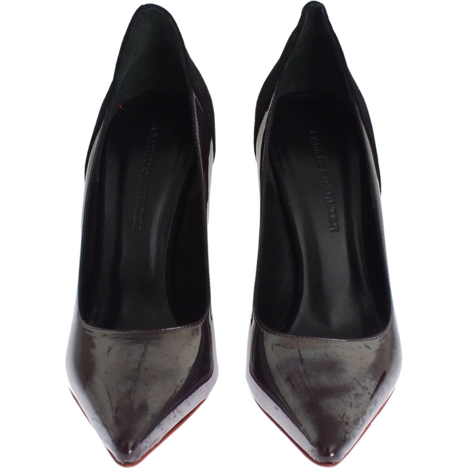 时尚金属灰色皮革高跟鞋