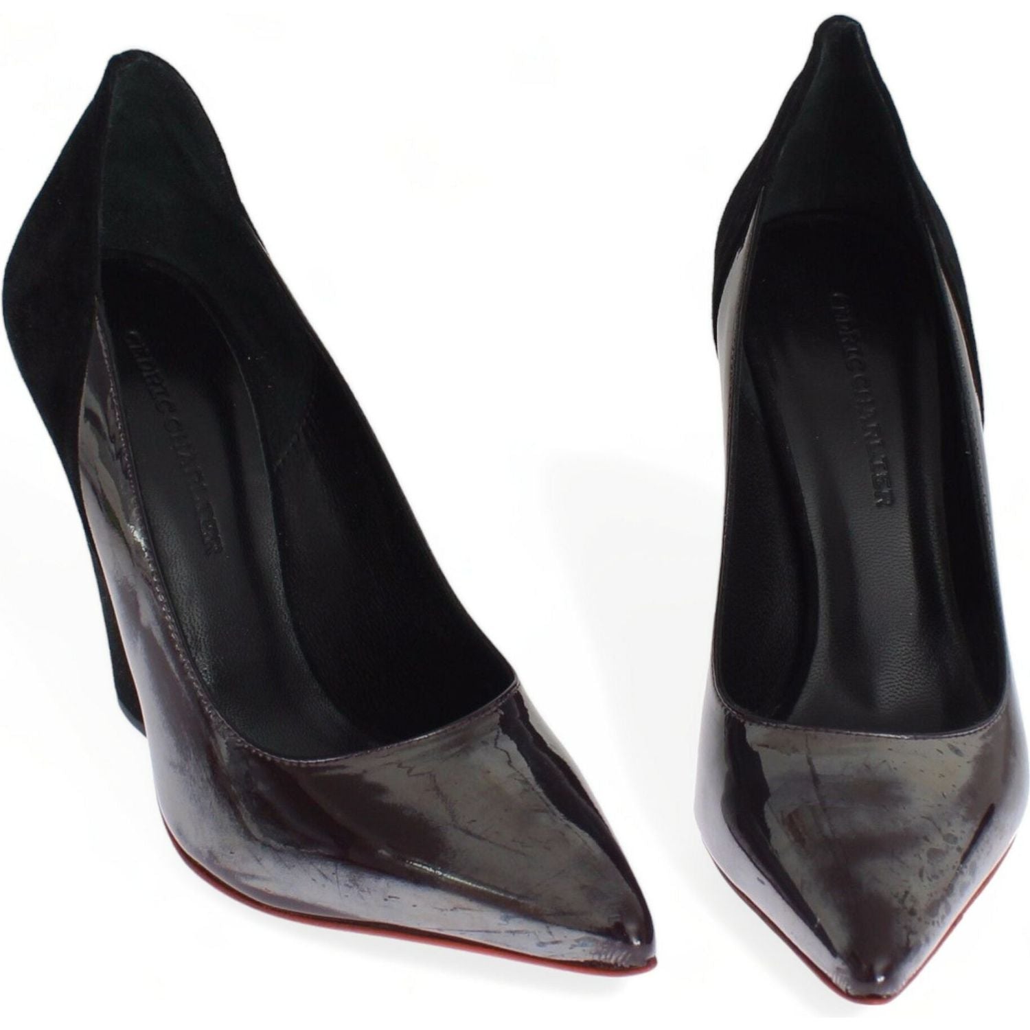 时尚金属灰色皮革高跟鞋