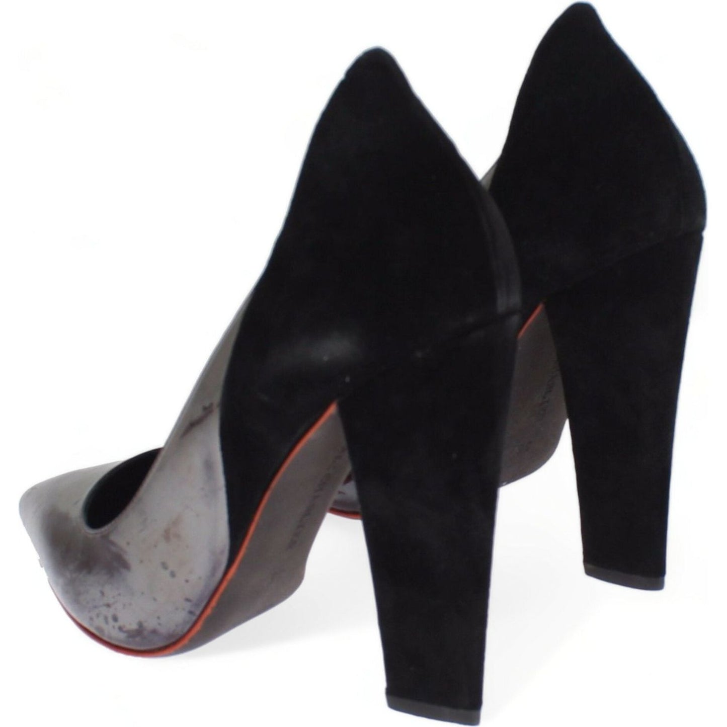 Cédric Charlier Gray Black Leather Suede Heels Pumps Shoes