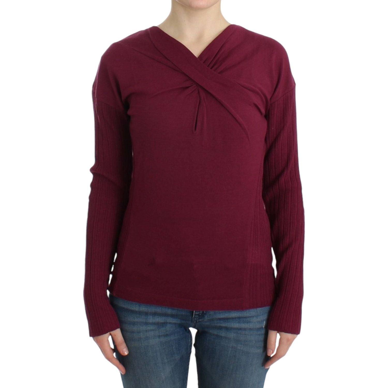 سترة صوفية أنيقة بفتحة مفتاح باللون الأرجواني من كافالي