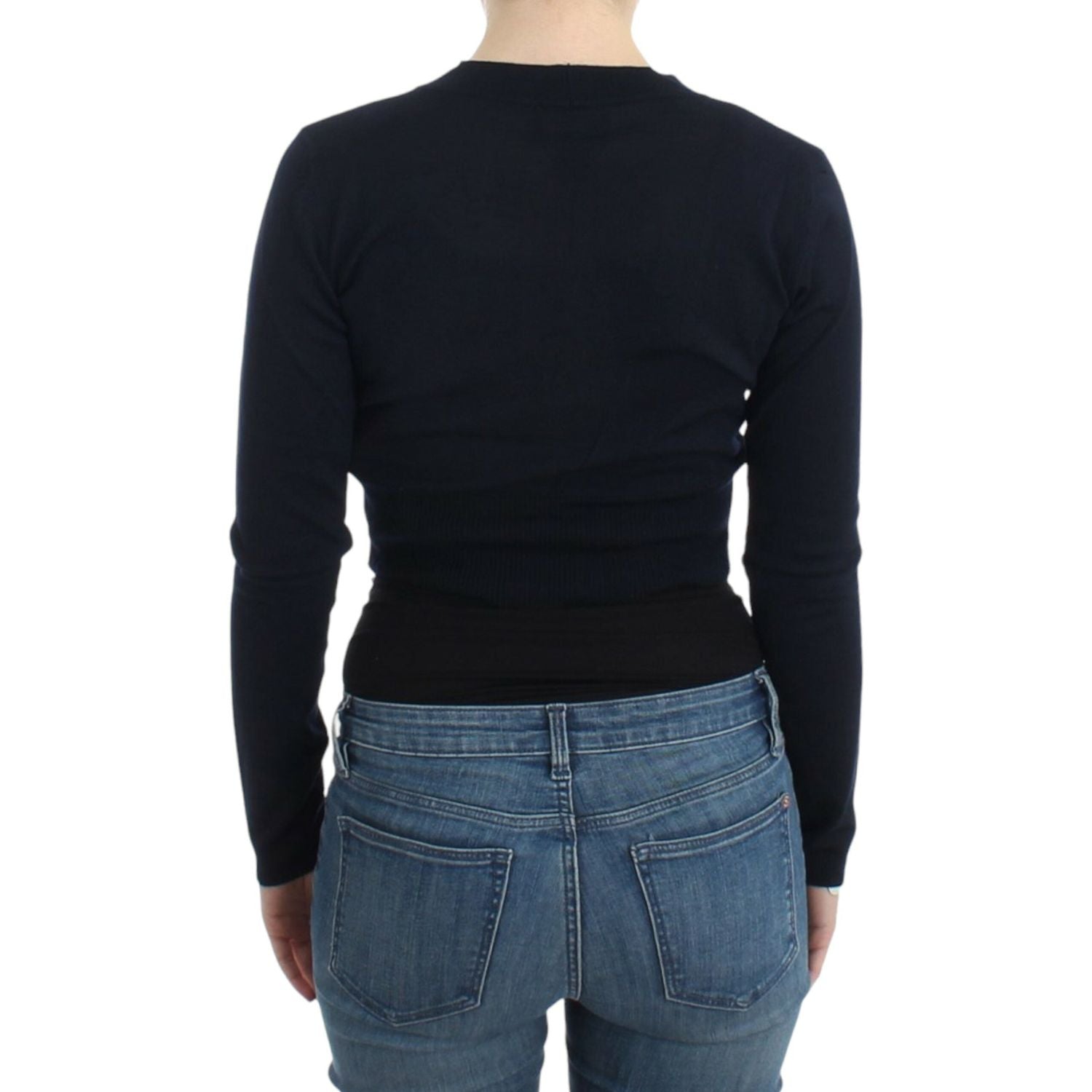 优雅黑色短款纯羊毛开衫