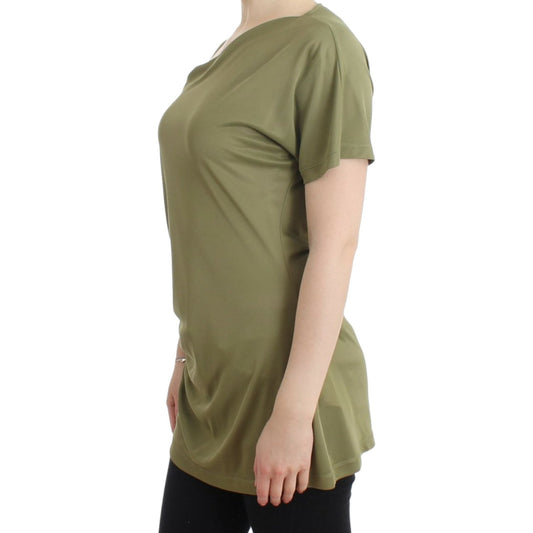 Cavalli Elegant Green Jersey Blouse with Gold Accents Cavalli