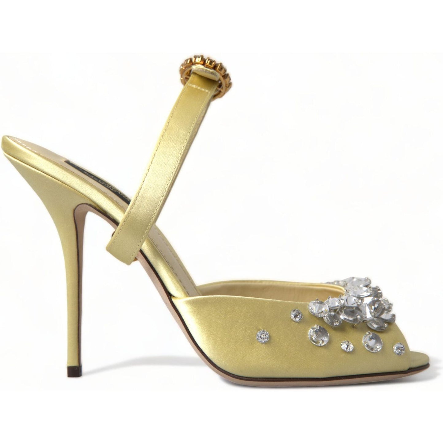 Dolce & Gabbana Yellow Satin Crystal Mary Janes Sandals