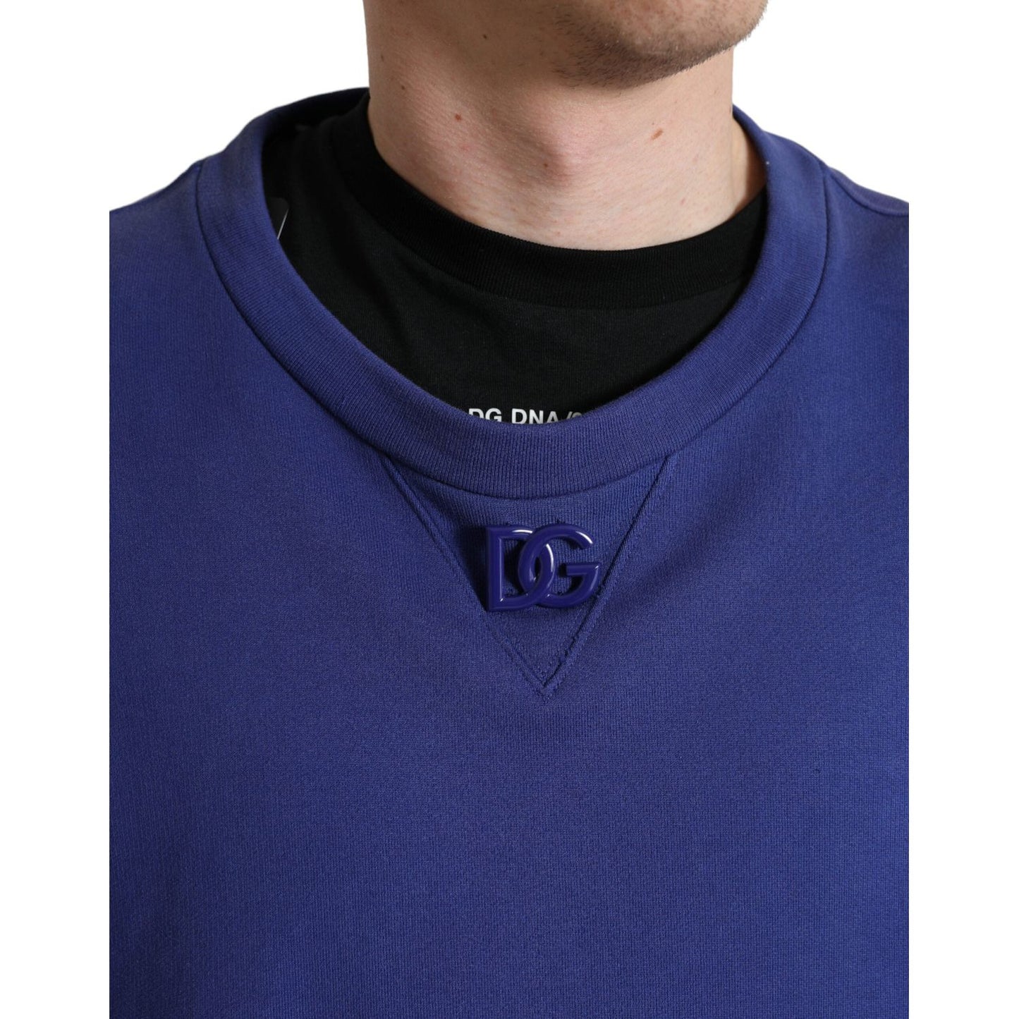 Dolce & Gabbana Royal Blue Cotton Crewneck Sweater Dolce & Gabbana