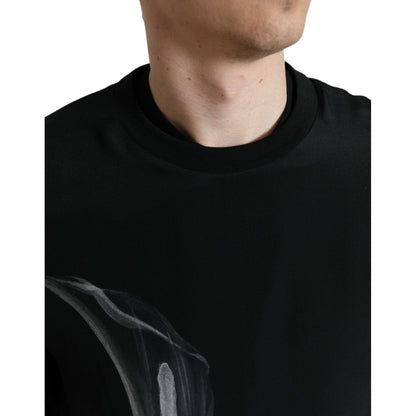 Dolce & Gabbana Black Floral Print Crewneck Pullover Sweater