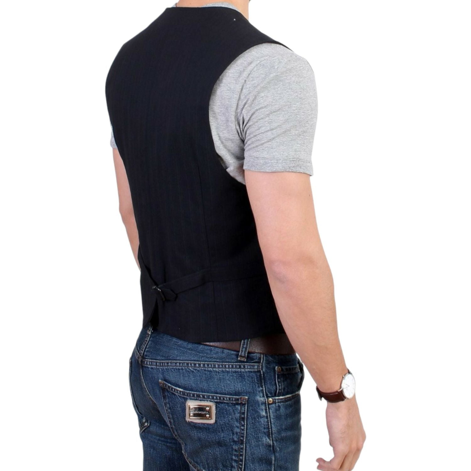 优雅条纹休闲背心 - 棉混纺