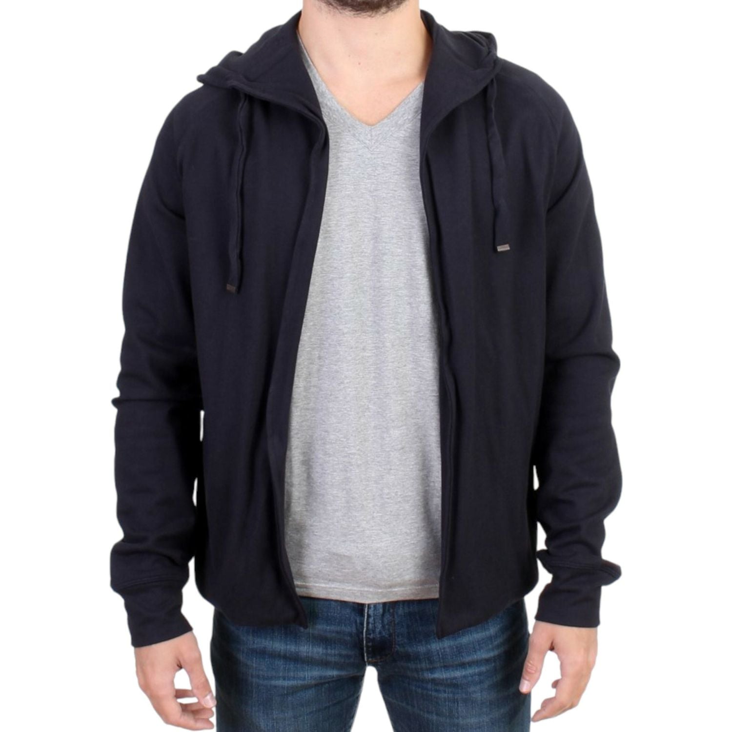 优雅蓝色连帽棉质毛衣